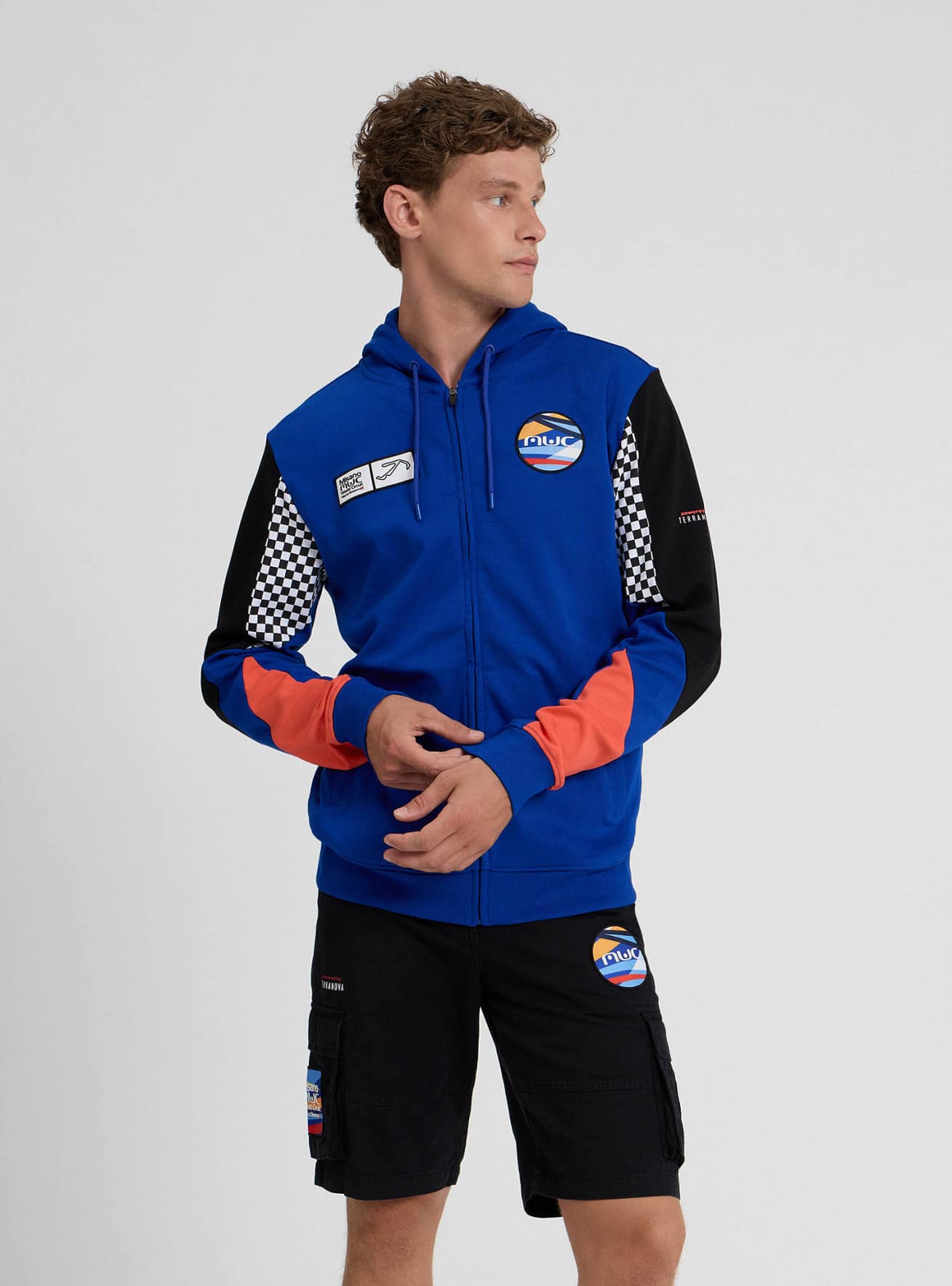 Felpa con cappuccio e zip con logo MWC Blu Acquista Online Terranova