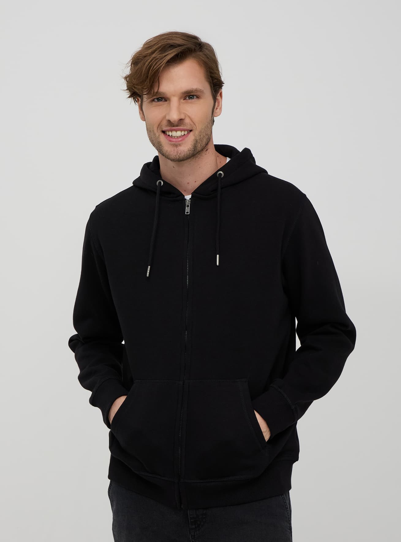 Felpa con cappuccio e zip a tinta unita Nero Acquista Online Terranova