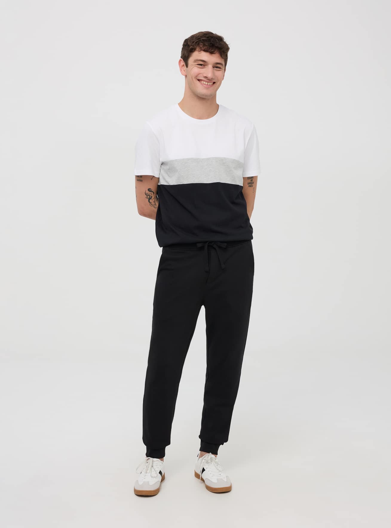 Black Lightweight cotton sweatpants with drawstring and pockets Buy Online Terranova