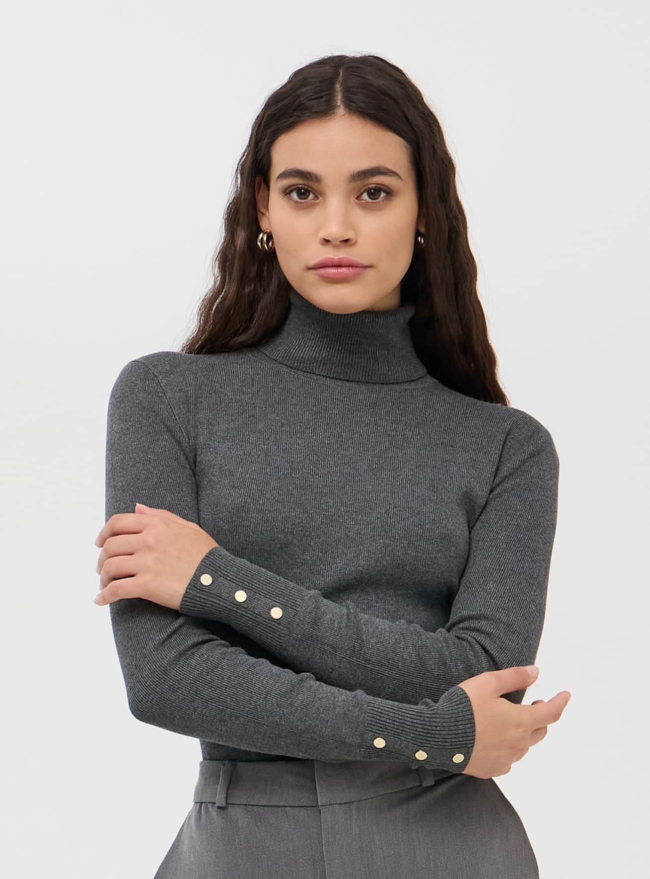 Grey polo neck jumper ladies cheap