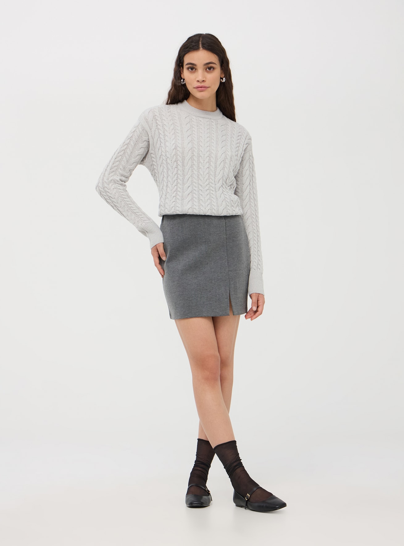 Light grey melange Cable knit jumper Buy Online Terranova