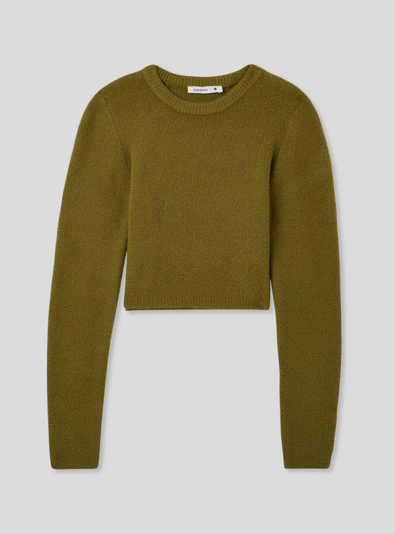 Basic plain cropped jumper green military Terranova