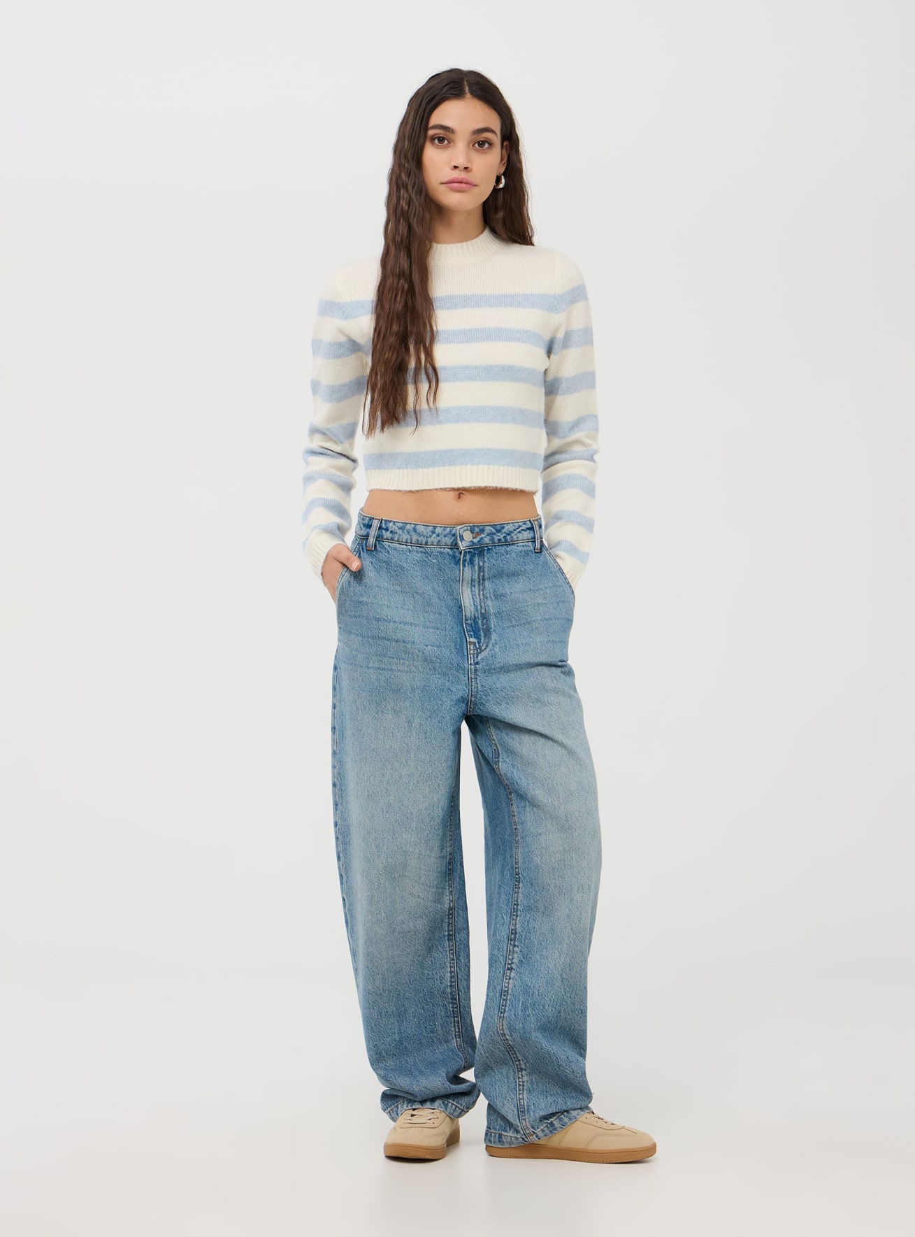 Var ivory Striped cropped jumper Buy Online Terranova
