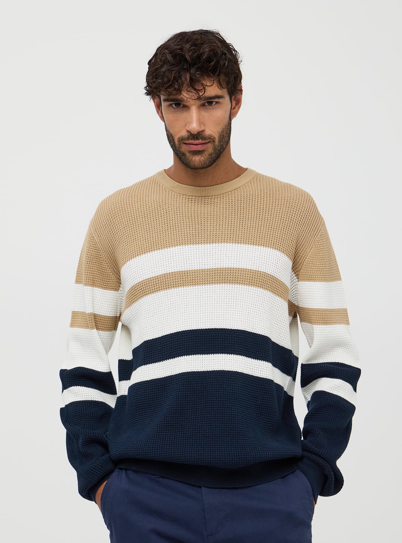 Maglia a righe leggera in punto riso Var blu navy Acquista Online Terranova