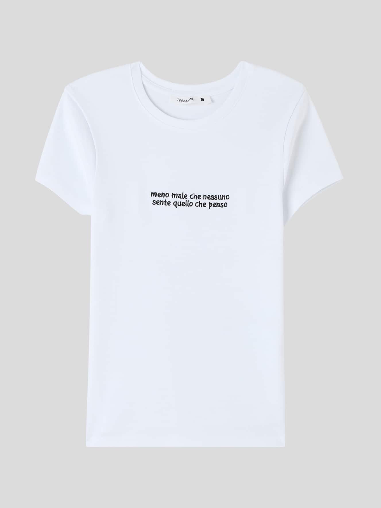 T-shirt con scritta divertente ricamata