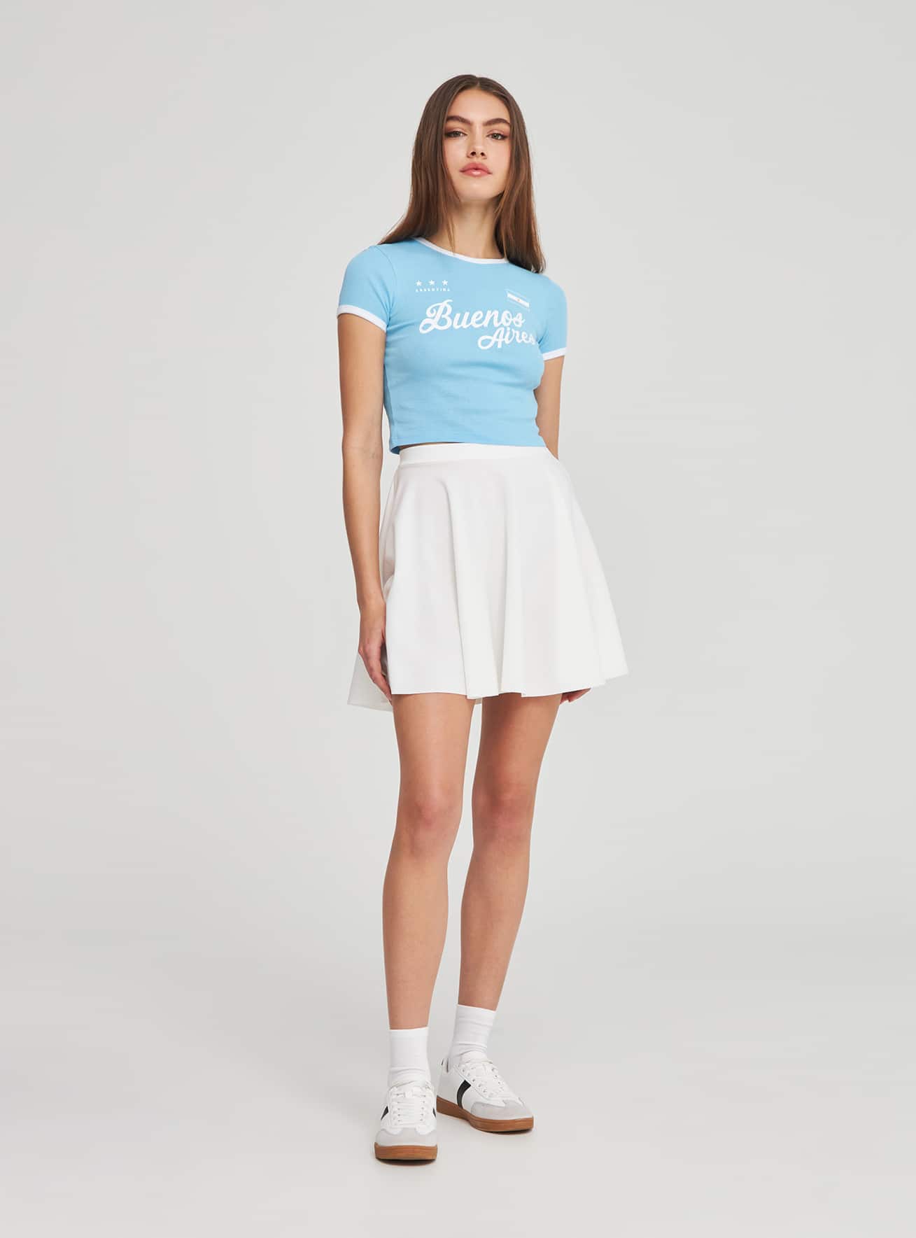 White skater pleated skirt hot sale