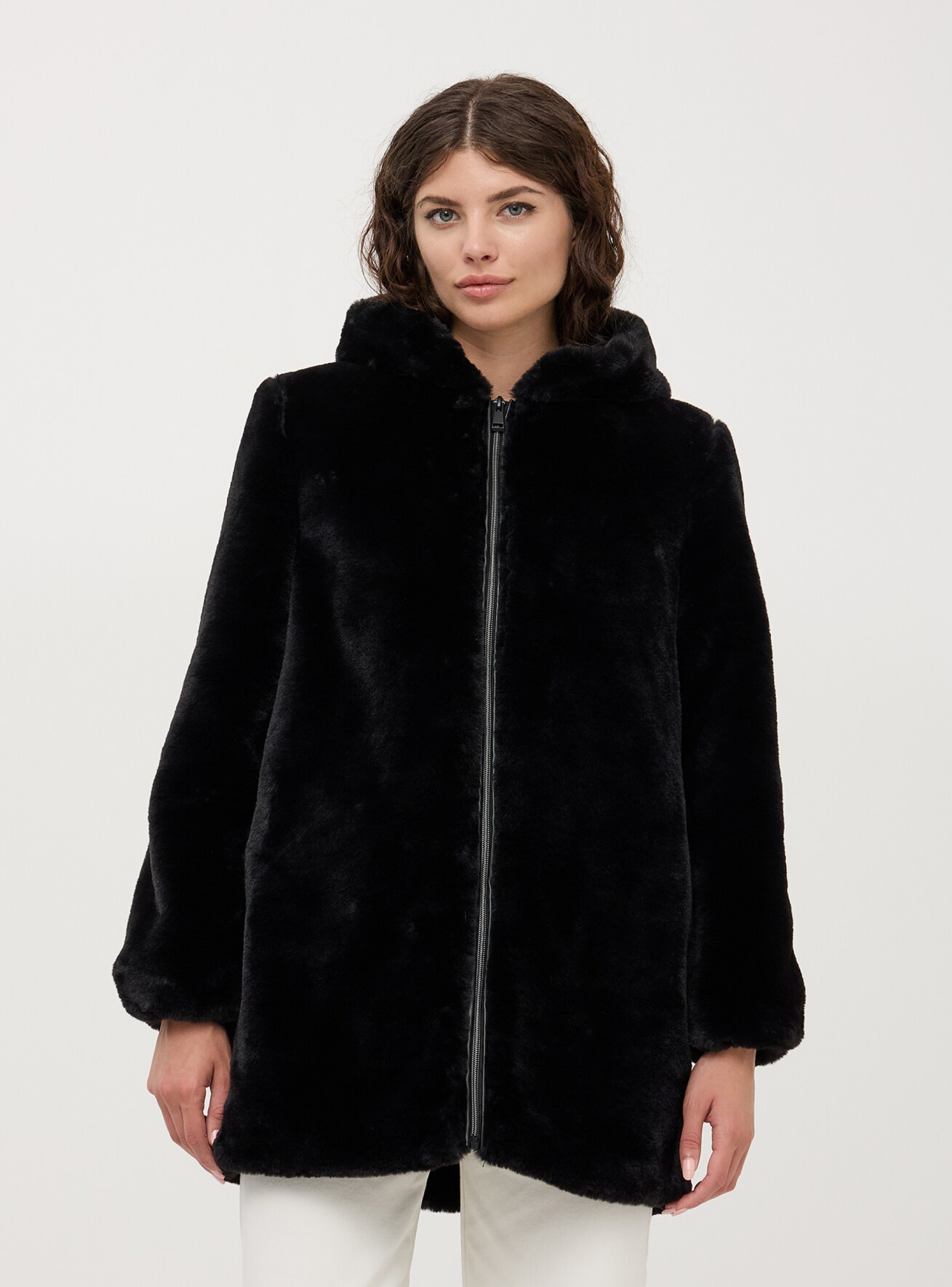 Zara black fur coat with hood 2025