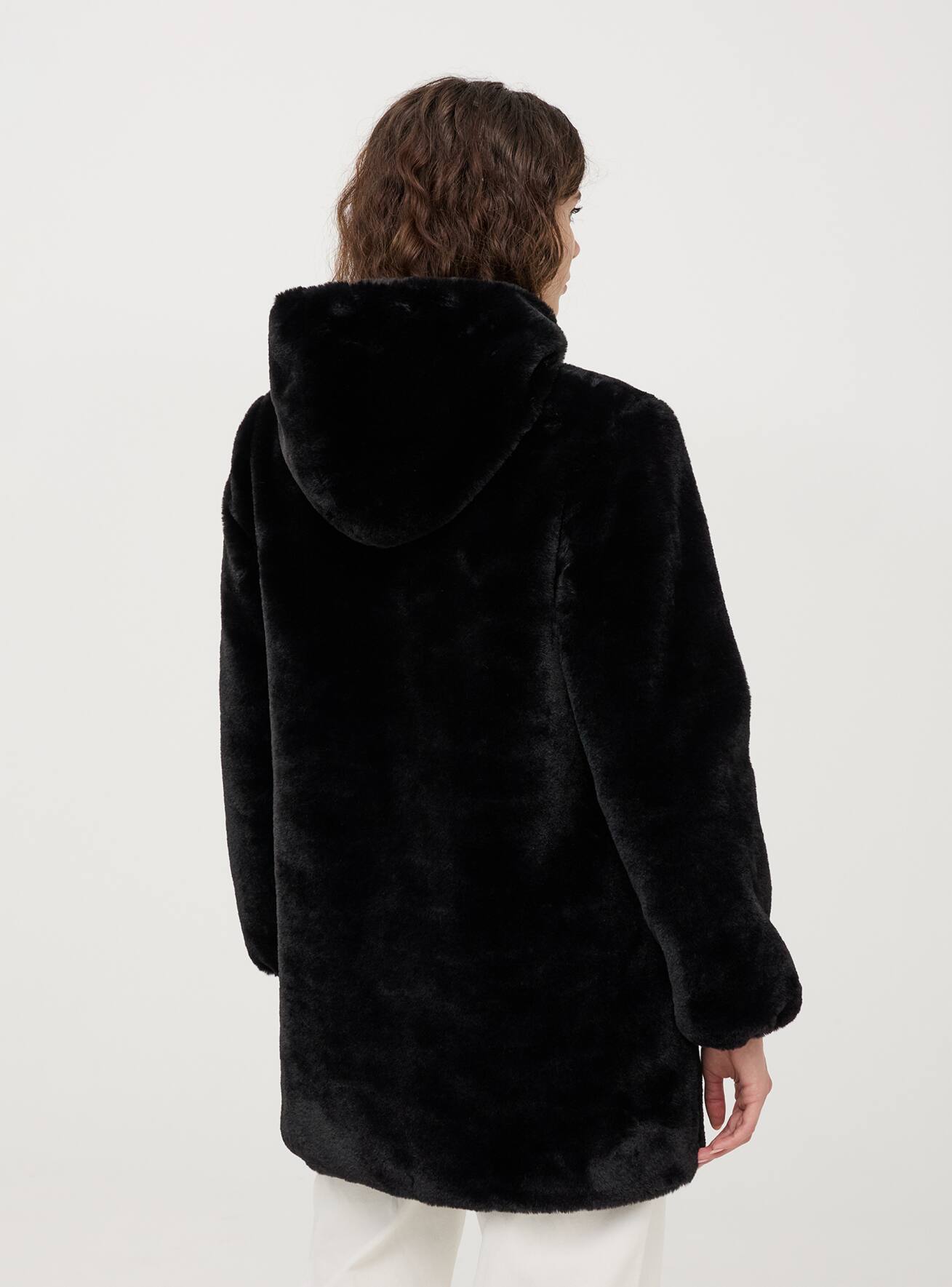 Black Hooded faux fur coat Buy Online Terranova