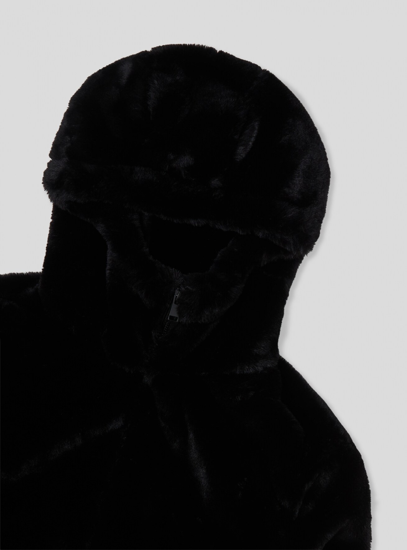 Black Zipped faux fur hoodie - Buy Online | Terranova