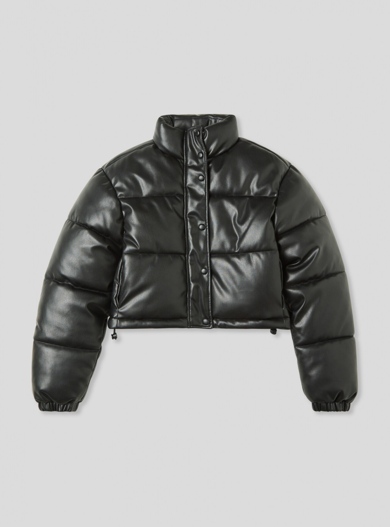 Black Padded faux leather cropped jacket with a high neck - Buy Online |  Terranova