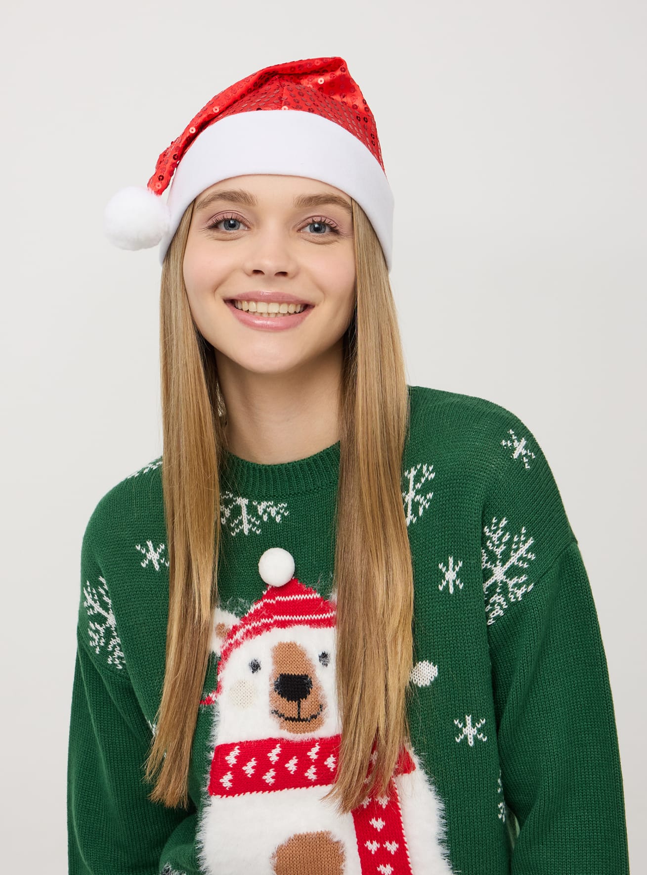 Maglione con orsetto peloso e pon pon Verde Acquista Online Terranova