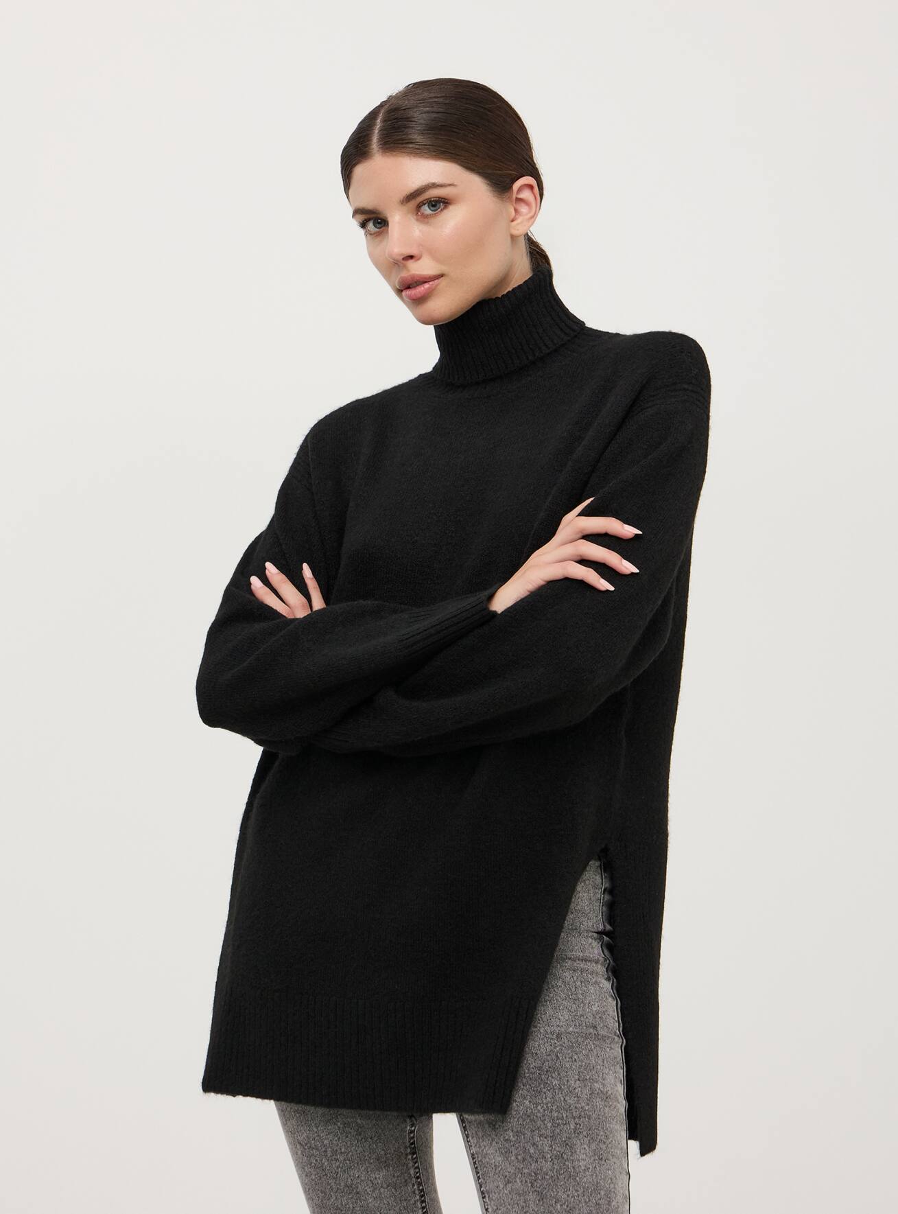 Baggy black polo neck jumper discount