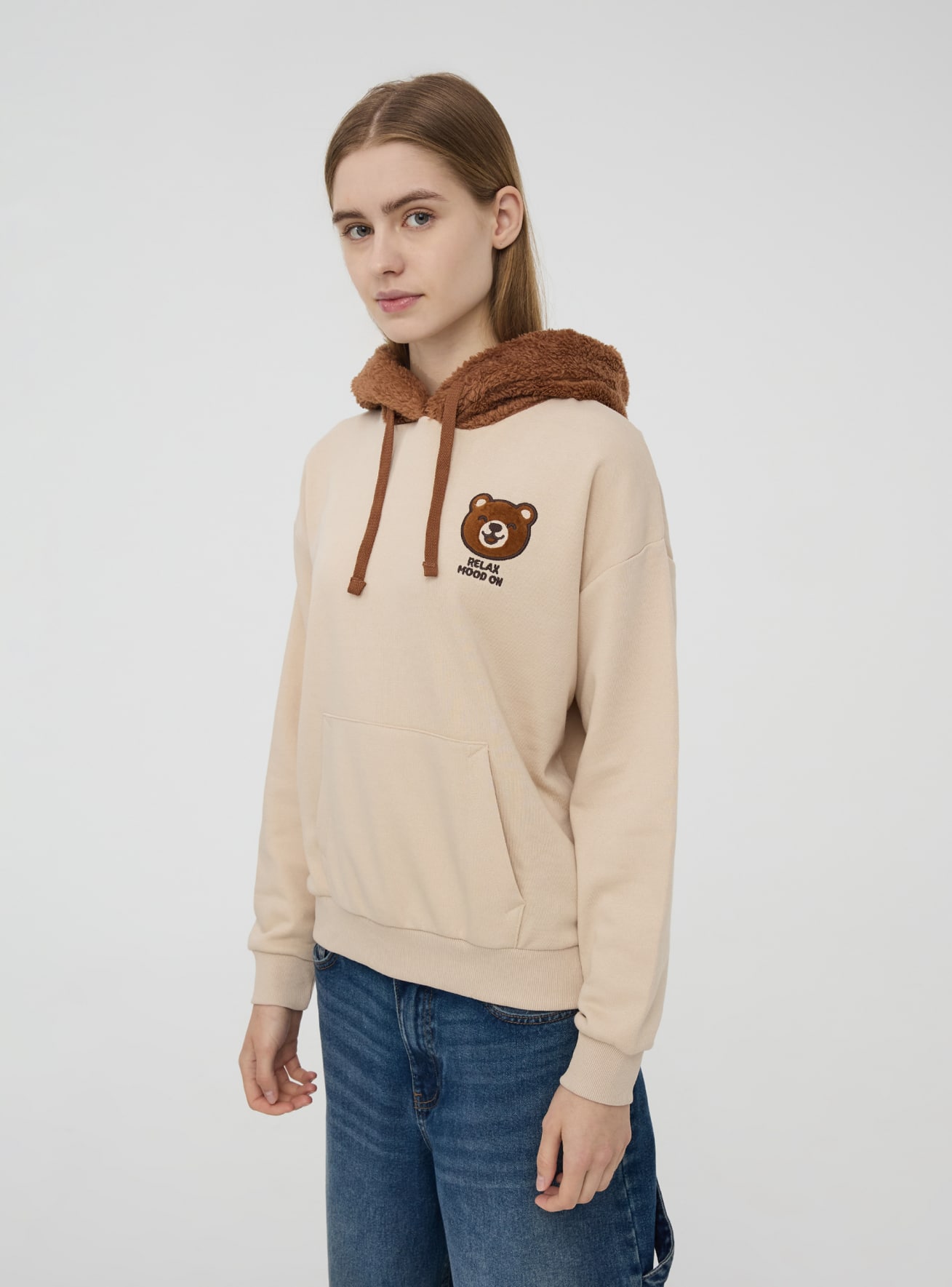 Beige light Fluffy hoodie with ears Buy Online Terranova