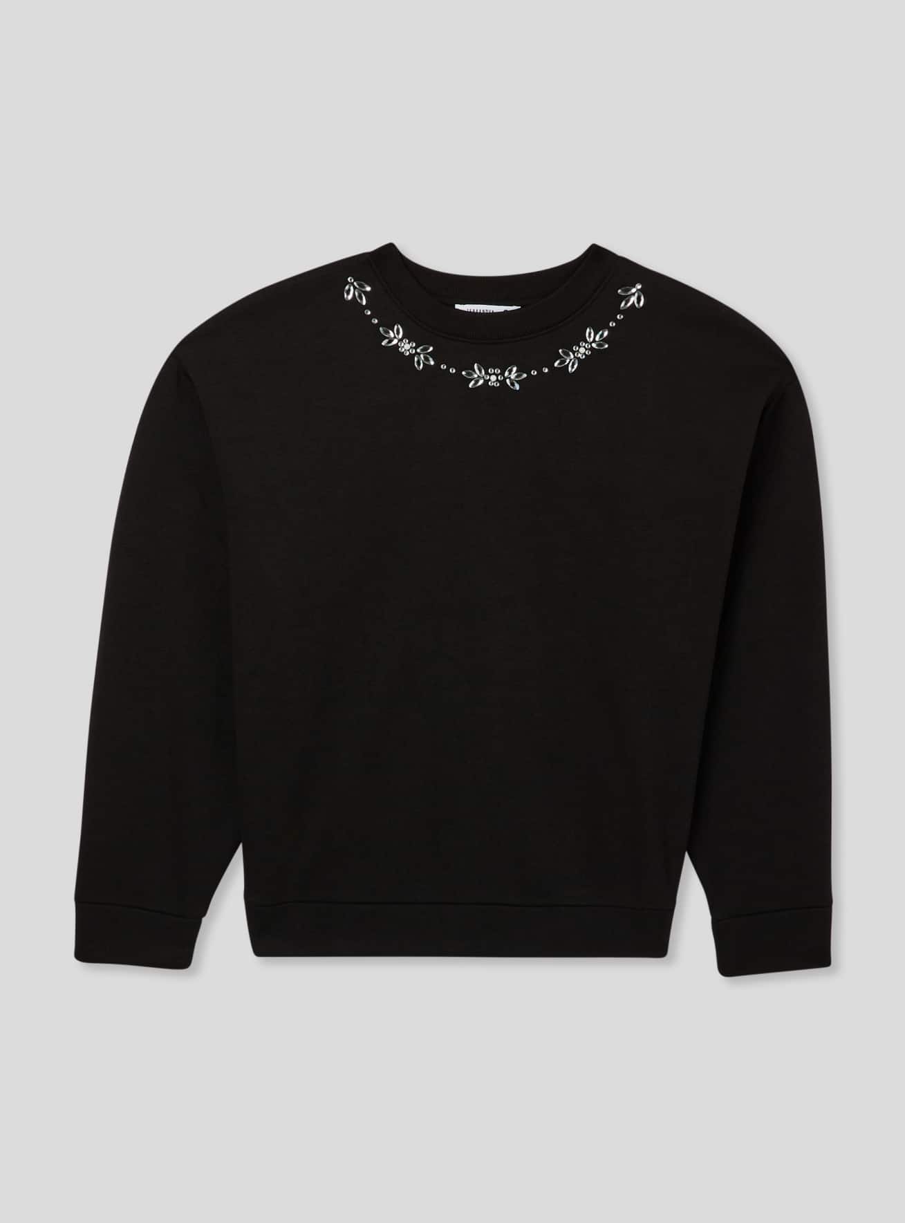 Felpa ampia senza cappuccio con strass sul collo