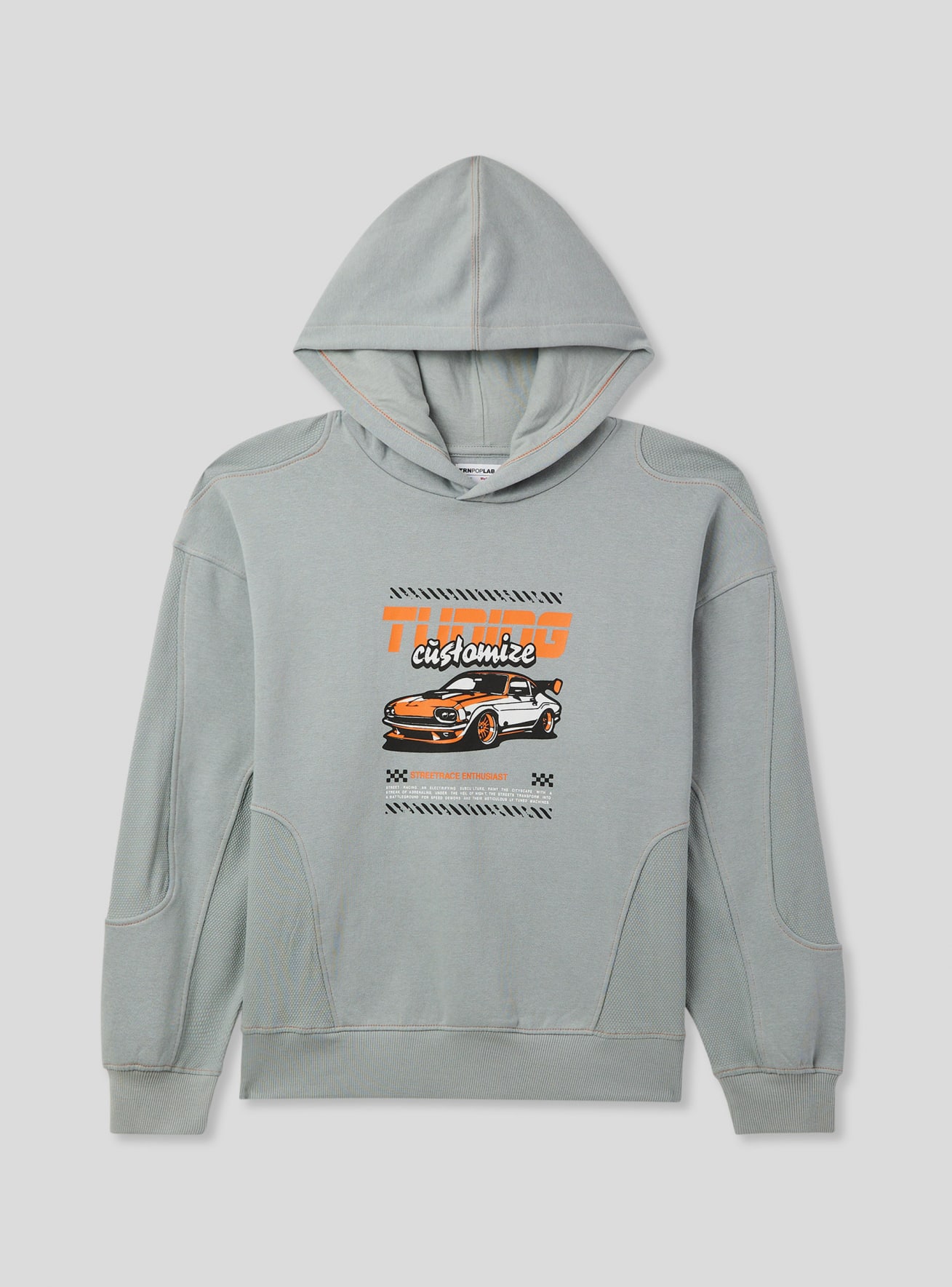 Grey TRNPOPLAB race print hoodie in heavy fabric - Buy Online | Terranova