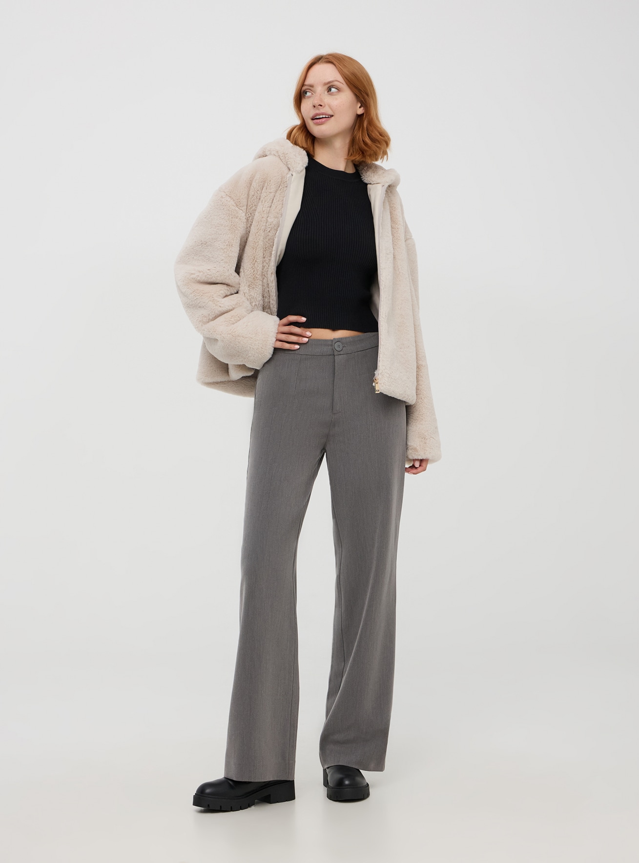 Beige faux fur jacket deals