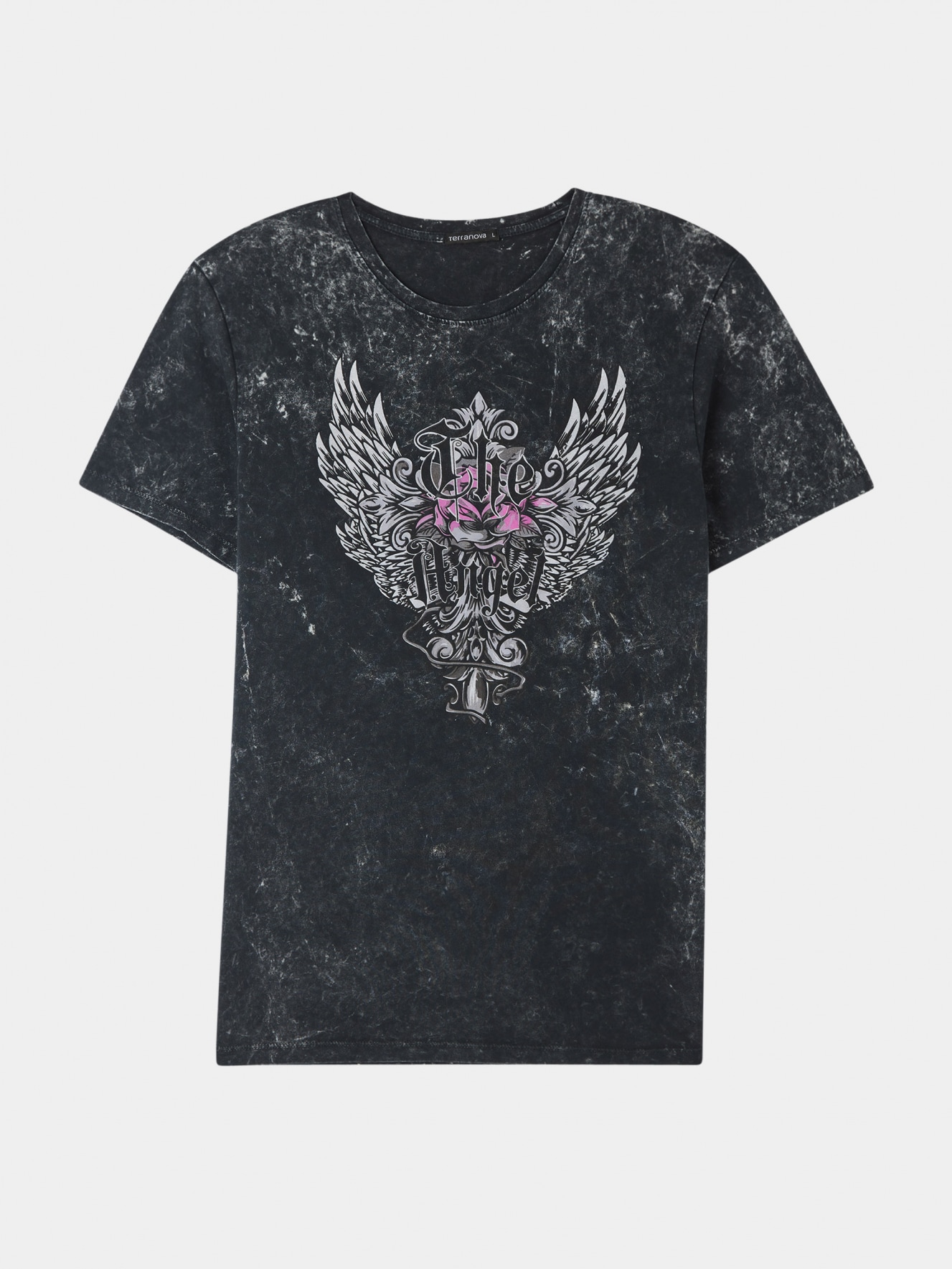 T-shirt acid-wash con stampa ali