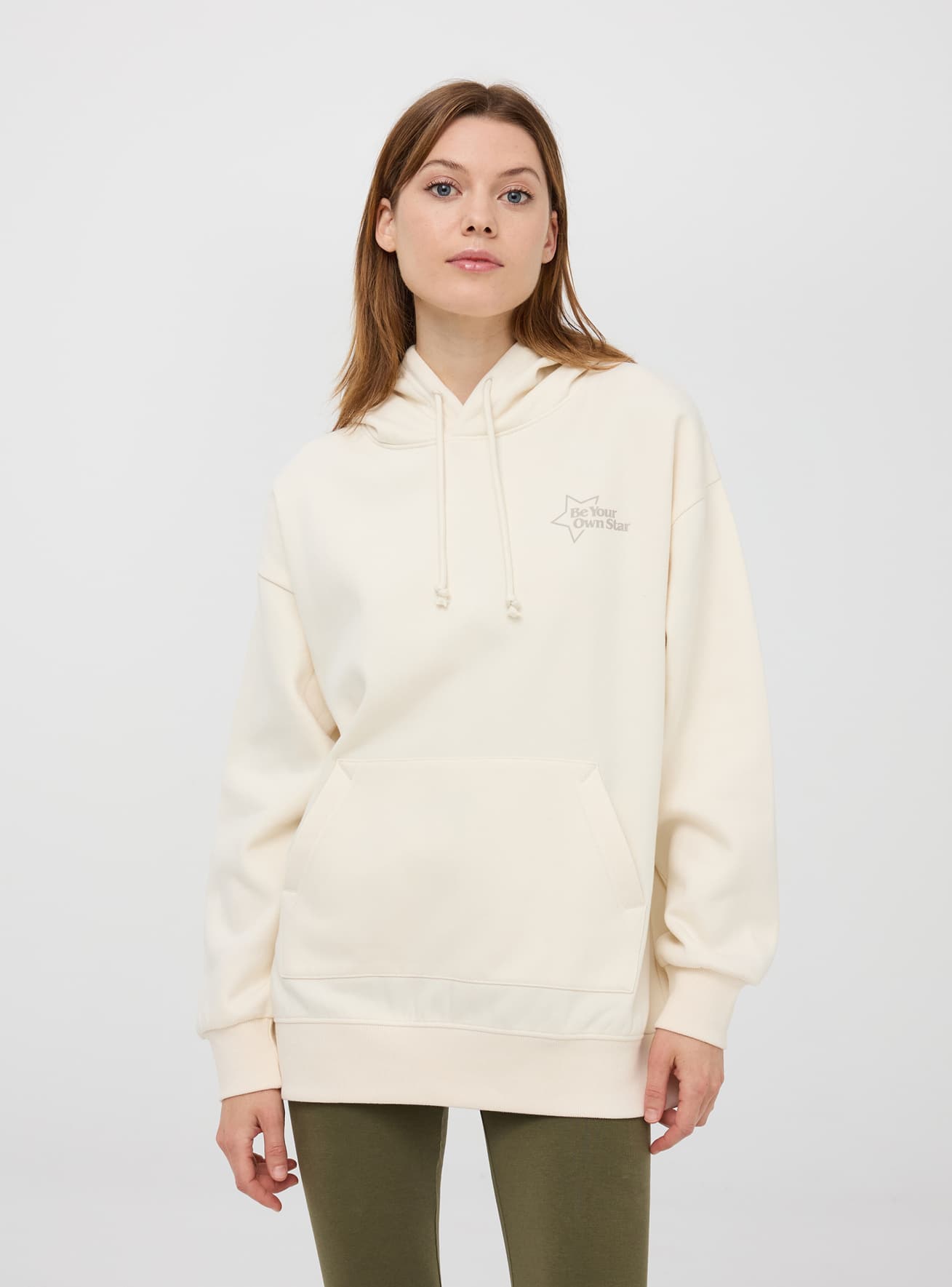 Felpa maxi con cappuccio con stampa fronte retro avorio Terranova