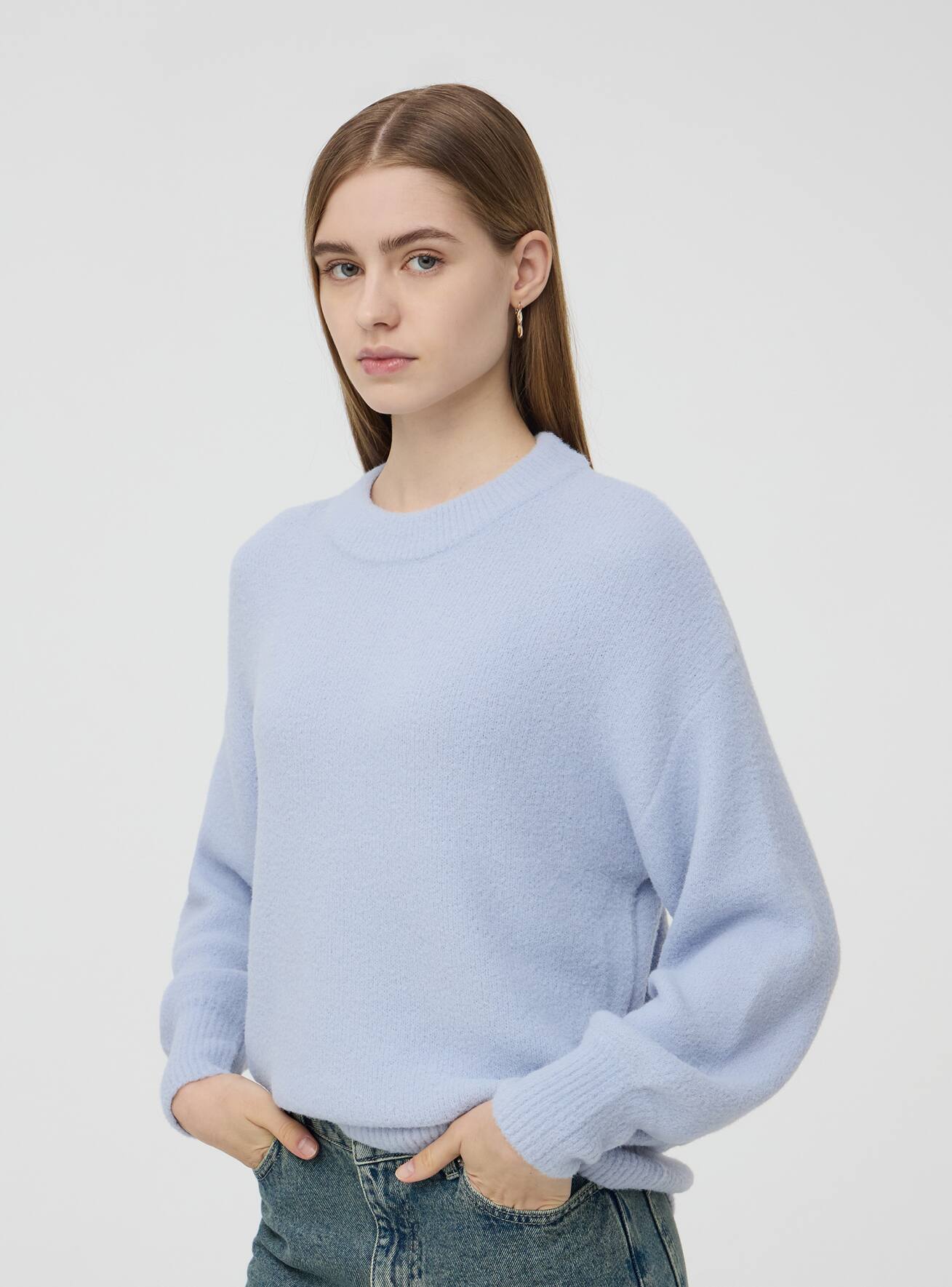 Sky blue Fuzzy jumper with balloon sleeves Buy Online Terranova