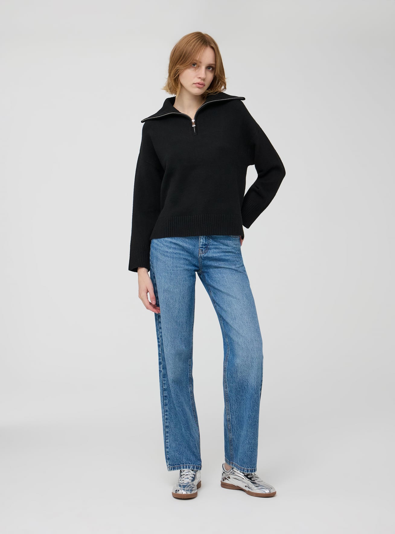 High neck zip jumper womens clearance