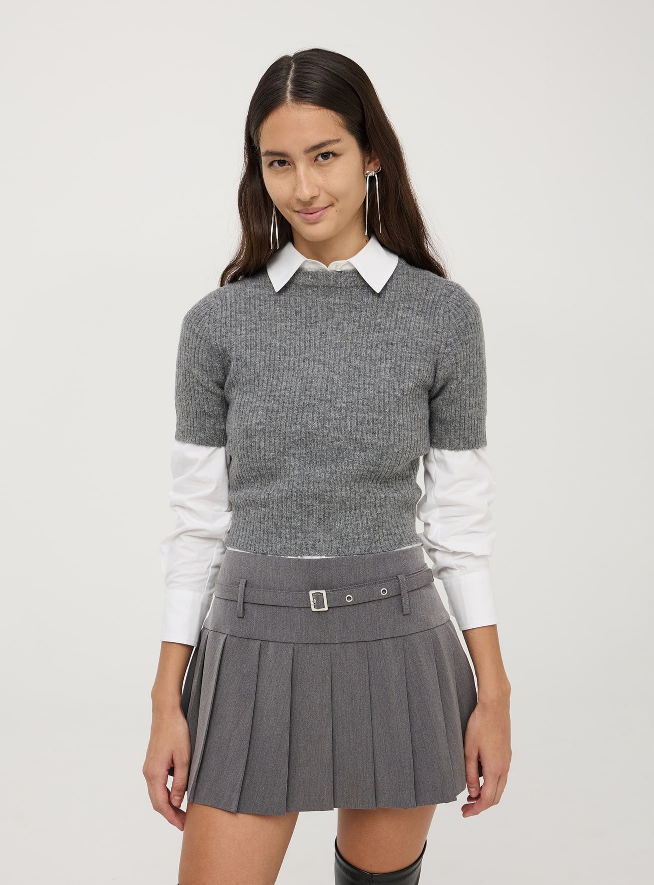 Skort plissettata melange con cintura decorativa grigio scuro melange Terranova