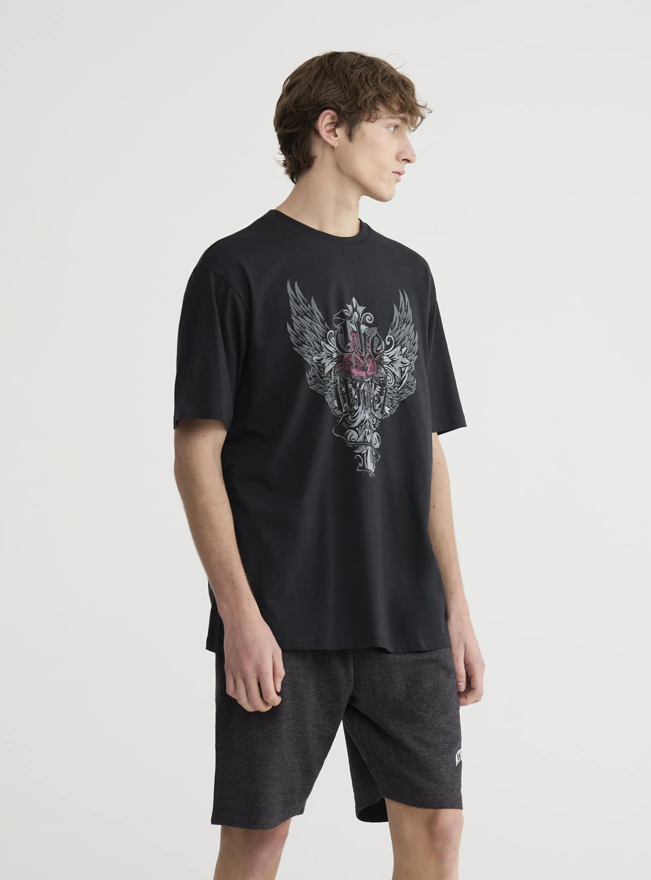 Antracite Oversized rock print T shirt Buy Online Terranova