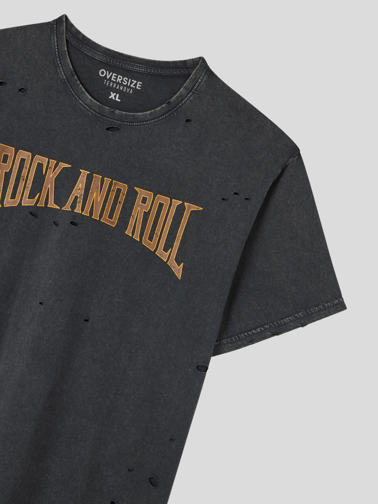 T Shirt mit Rock and Roll Print und Rissen anthrazit Terranova