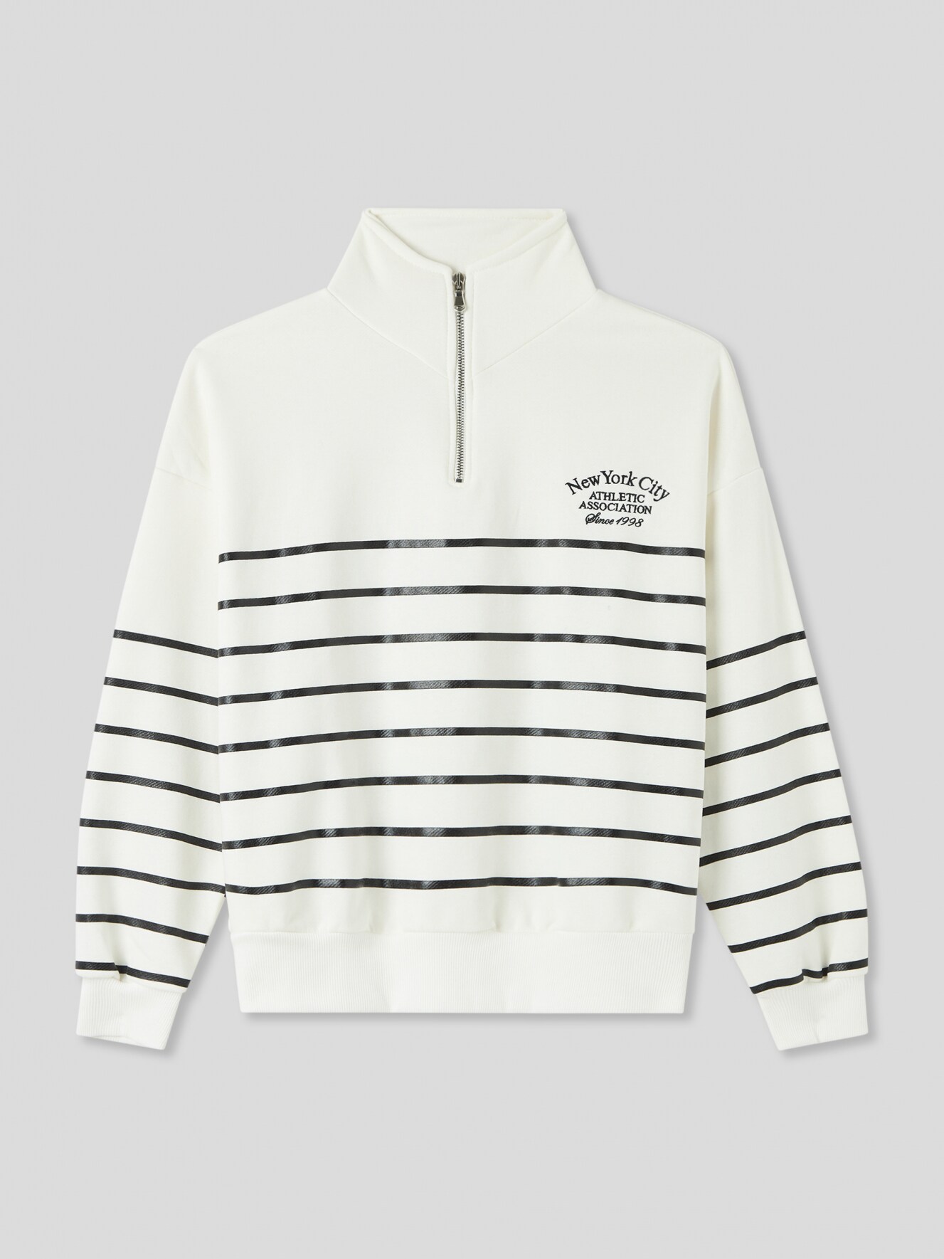 White wool Striped hoodless sweatshirt with half zip. Buy Online Terranova