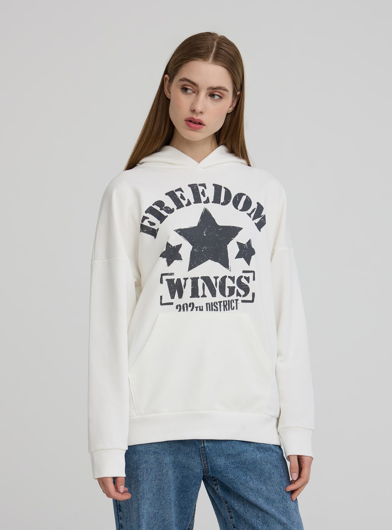 White wool Maxi hoodie with military print Buy Online Terranova