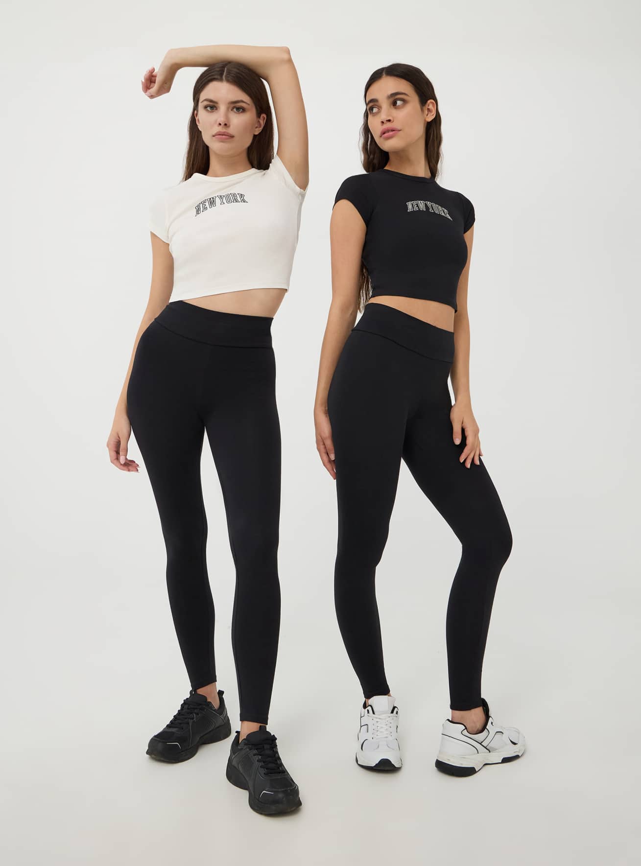 Lot de 2 leggings taille haute en tissu epais noir Terranova