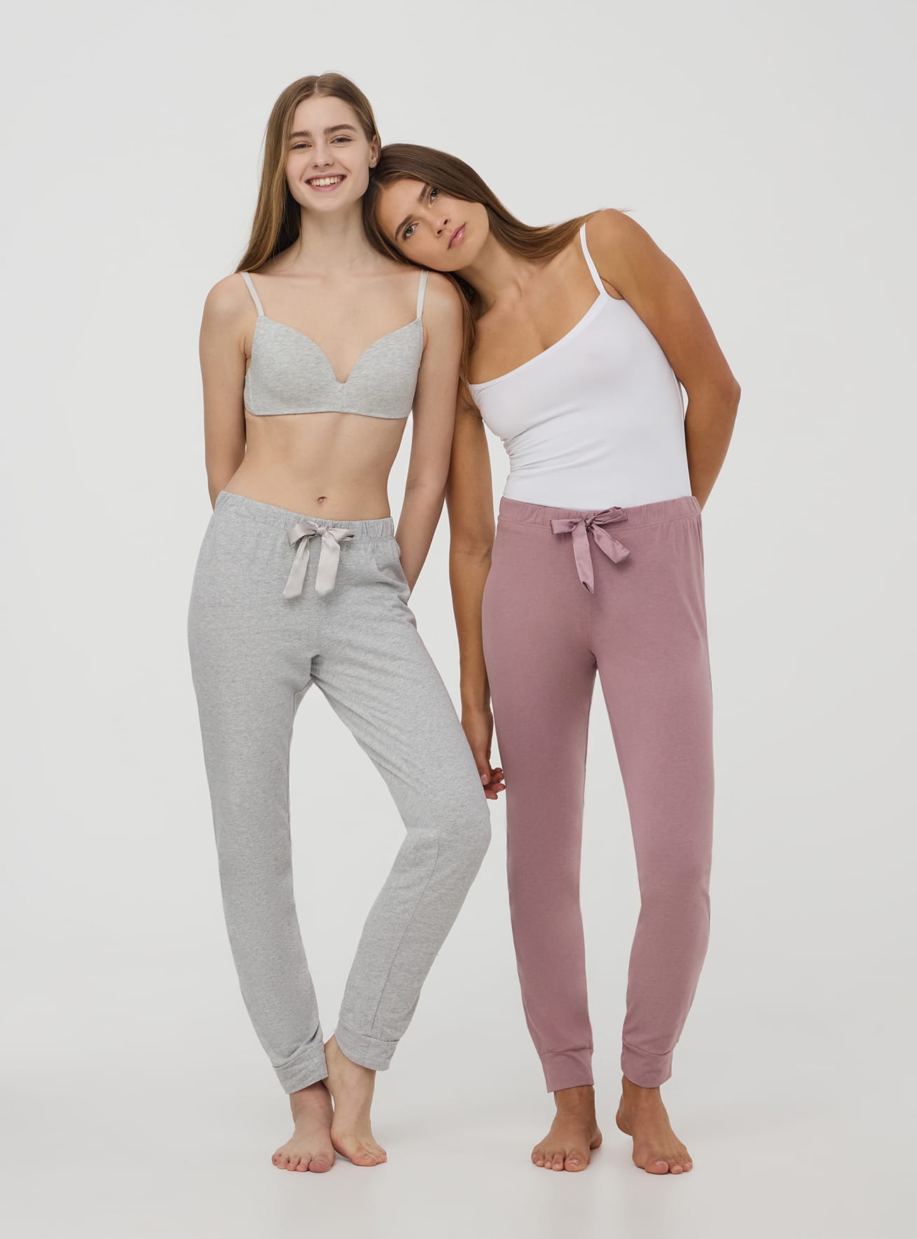 Var light grey melange 2 pack of long pyjama bottoms with drawstrings Buy Online Terranova