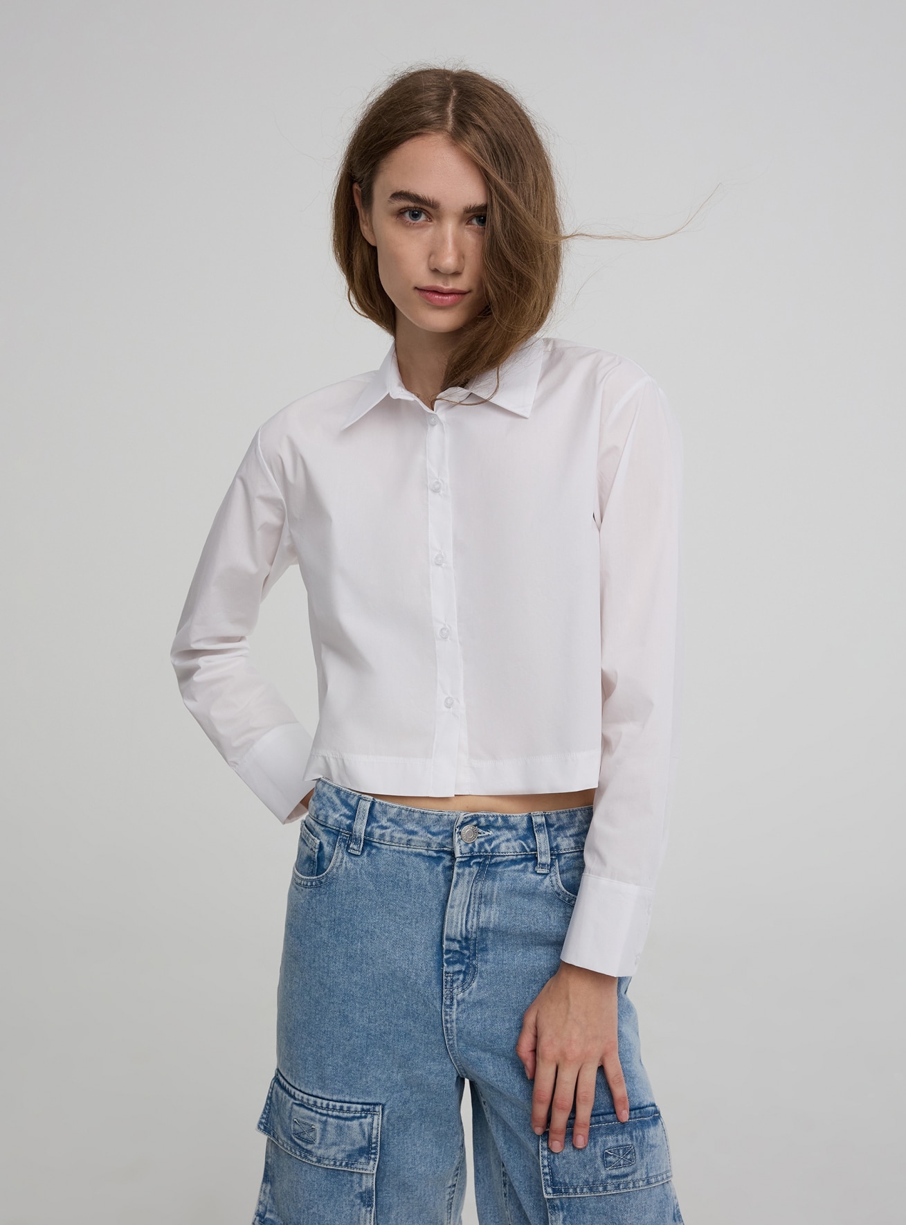 お気にいる White Cropped shirt in single-colour poplin - Buy Online トップス