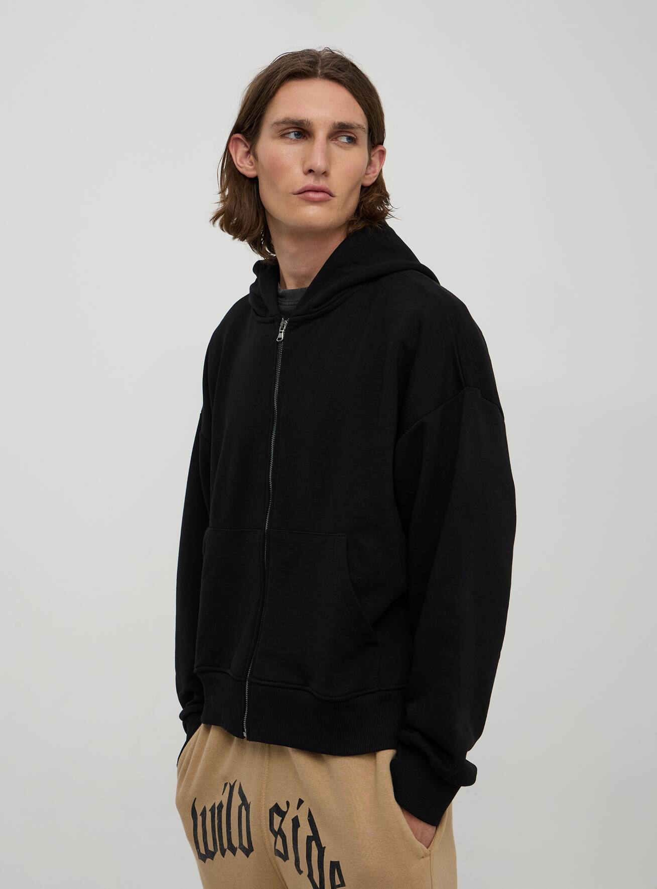 Black Cropped hoodie with a two way zip Buy Online Terranova
