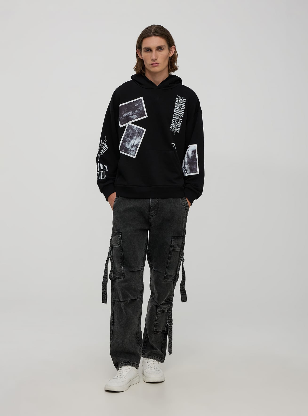 Felpa con cappuccio e patchwork urban
