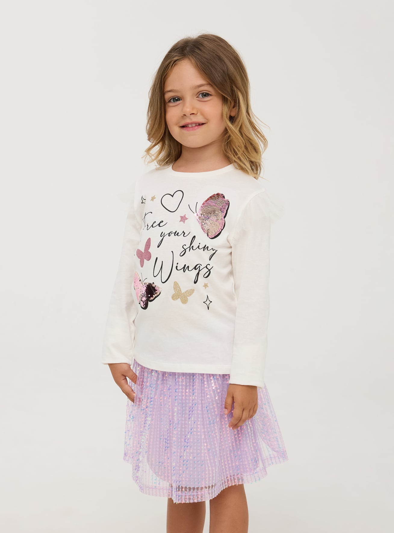 T shirt con farfalle in paillettes reversibili bianco lana Terranova