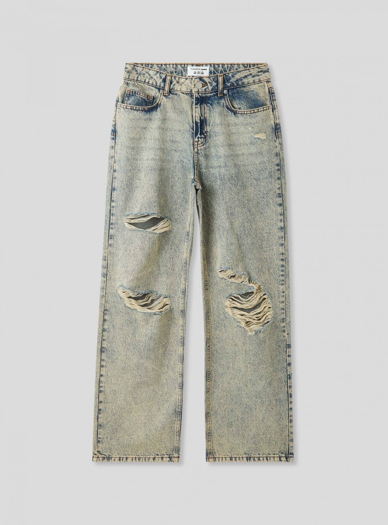 Jeans wide leg con strappi blu denim medio Terranova