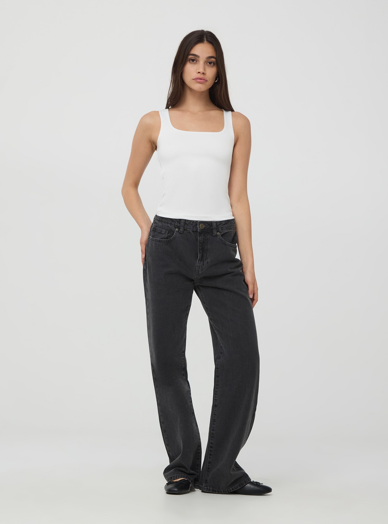 Womens black denim straight leg jeans cheap