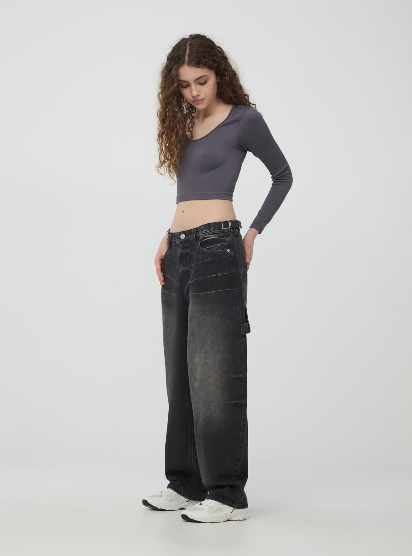 Jeans carpenter balloon nero denim Terranova
