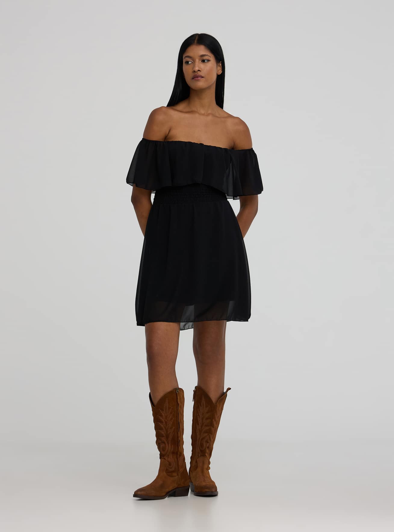 Black Plain colour short dress Buy Online Terranova