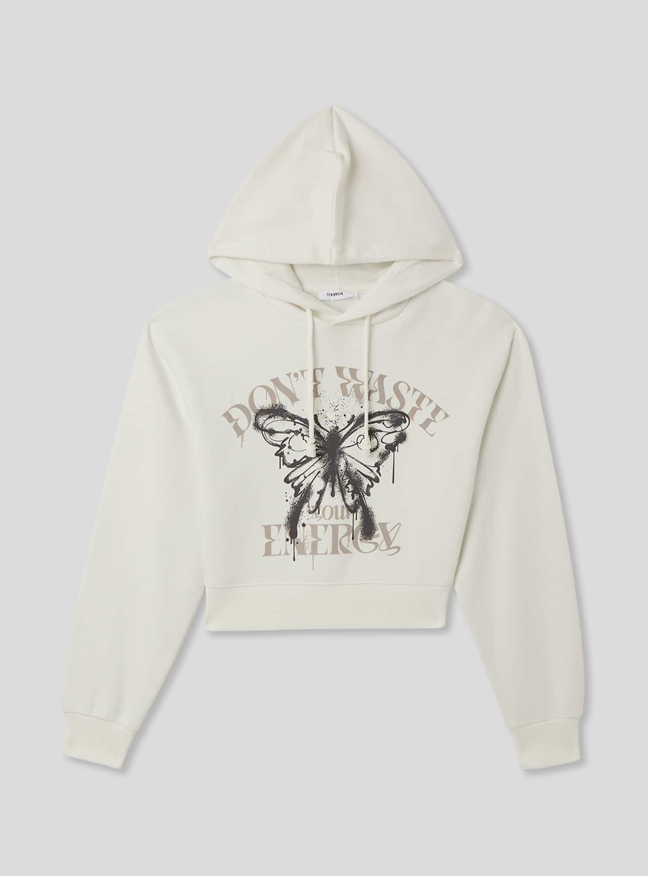 White wool Cropped butterfly print hoodie Buy Online Terranova