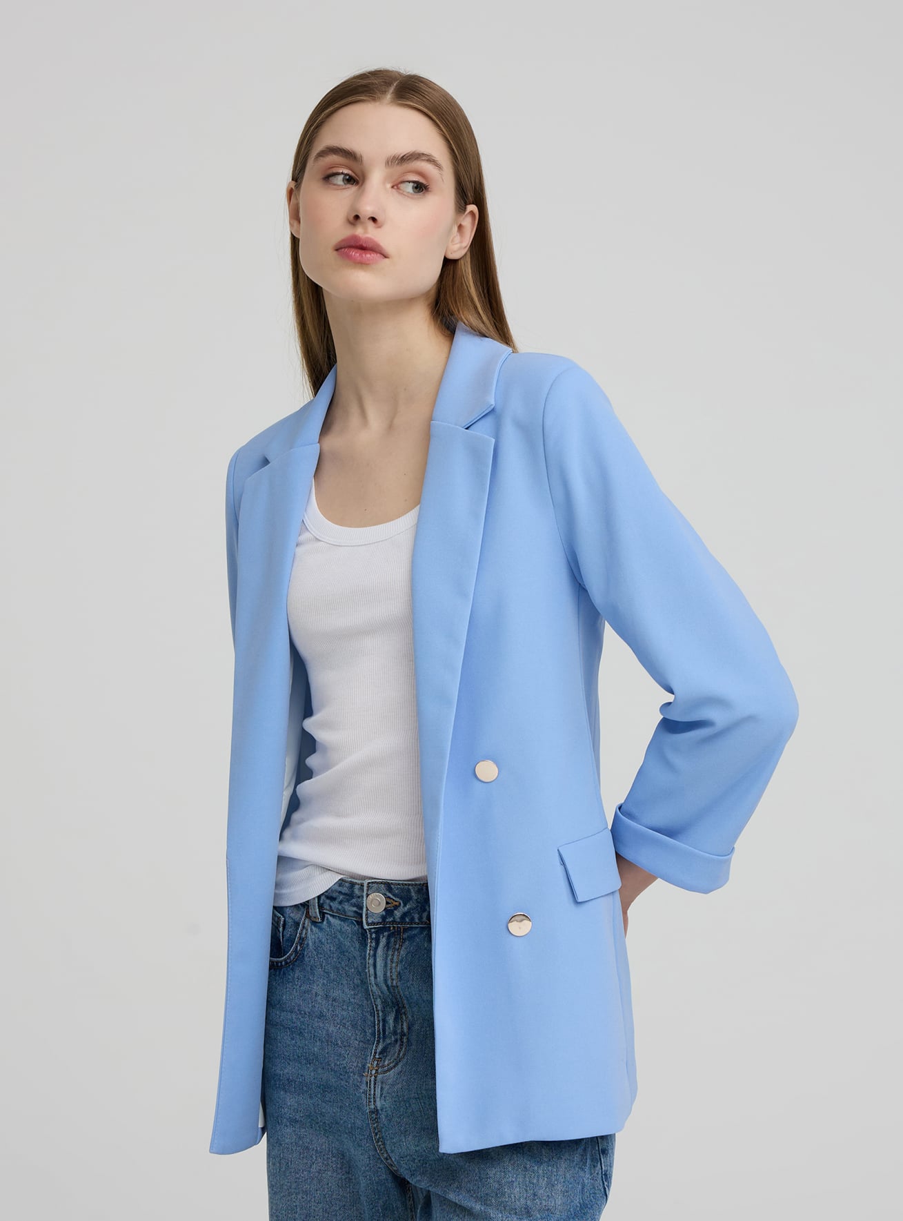 Sky blue Open jacket with decorative buttons Buy Online Terranova