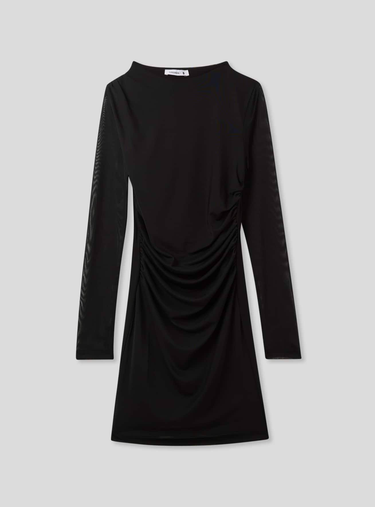 Black Tulle bodycon mini dress with long sleeves - Buy Online | Terranova