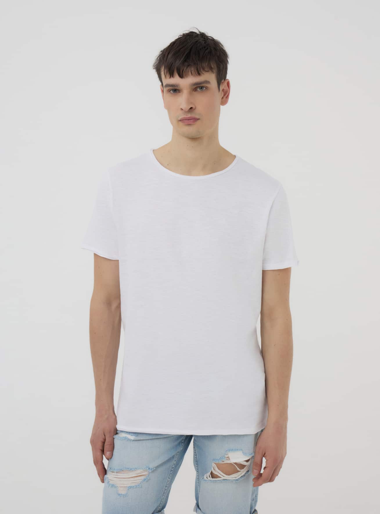 T-shirt taglio vivo tessuto fiammato