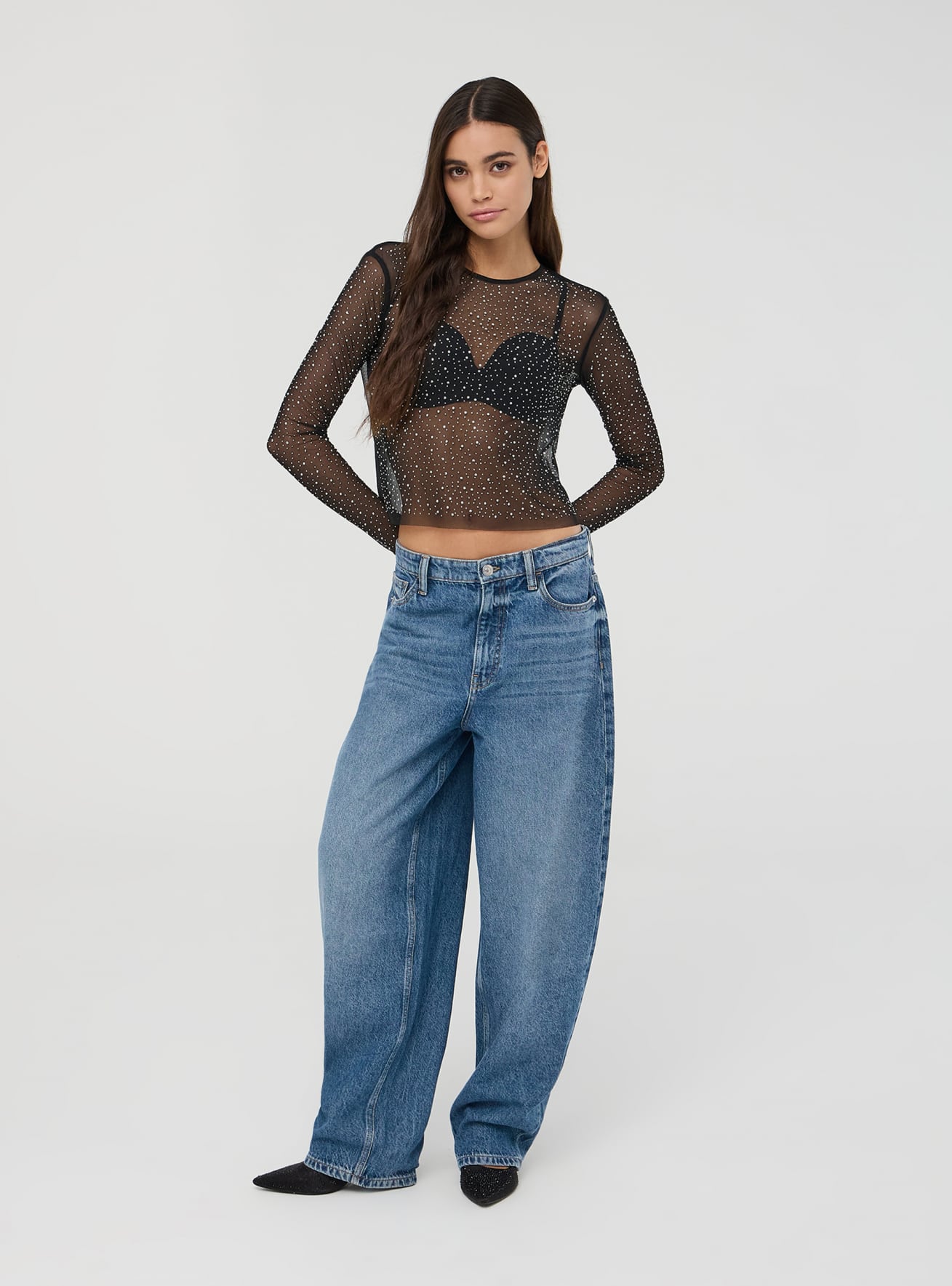 Maglia in tulle con strass