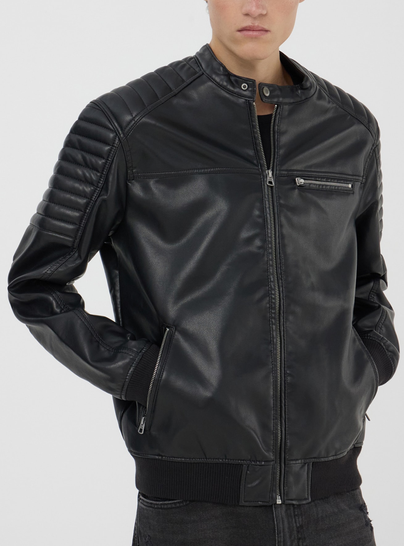 Giacca biker in similpelle con colletto coreano