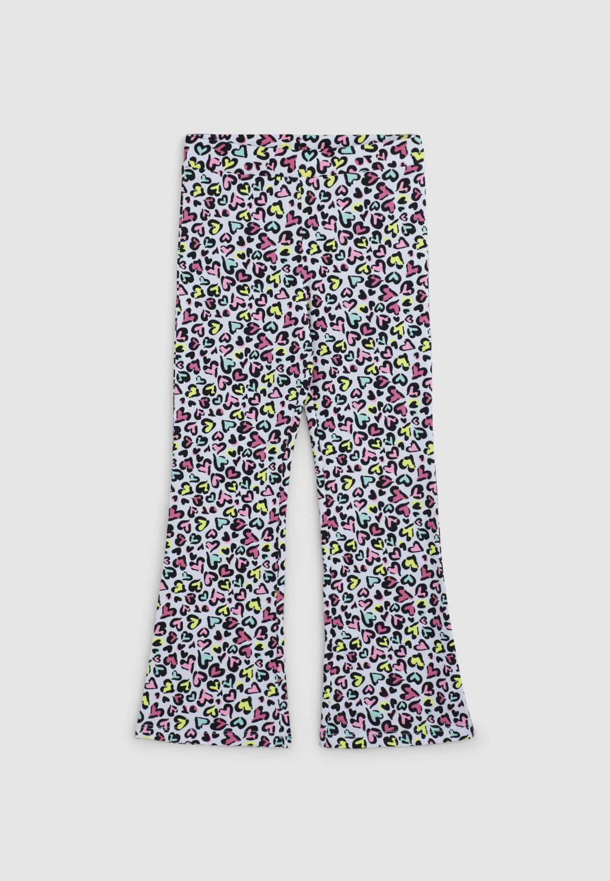 Leggings a zampa maculati a cuori multicolor