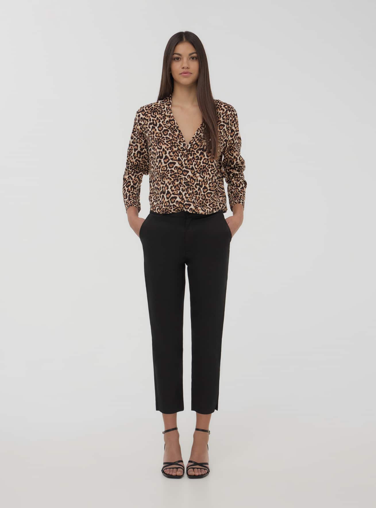 Camicia crop in viscosa animalier