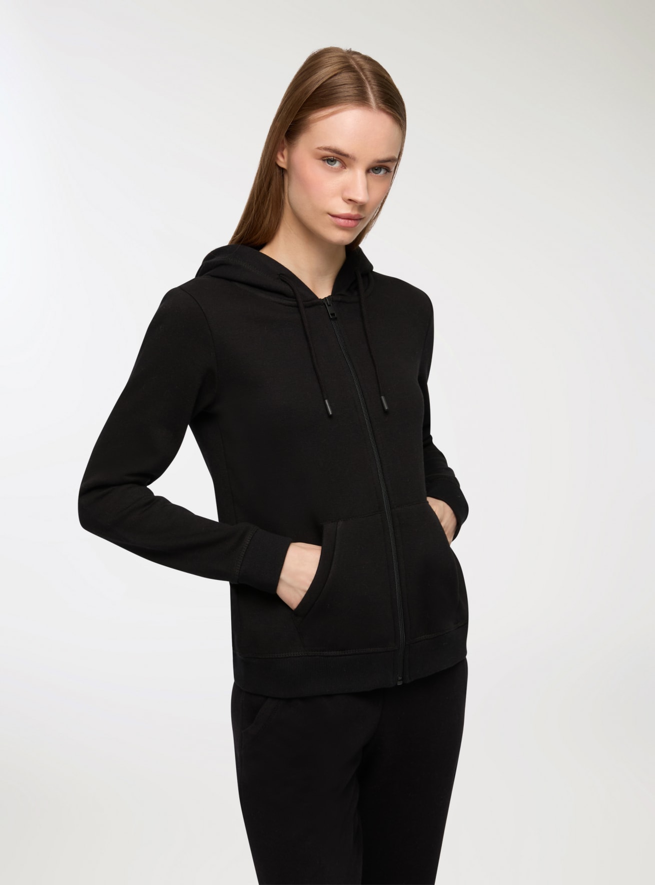 Felpa pesante tinta unita con cappuccio e zip