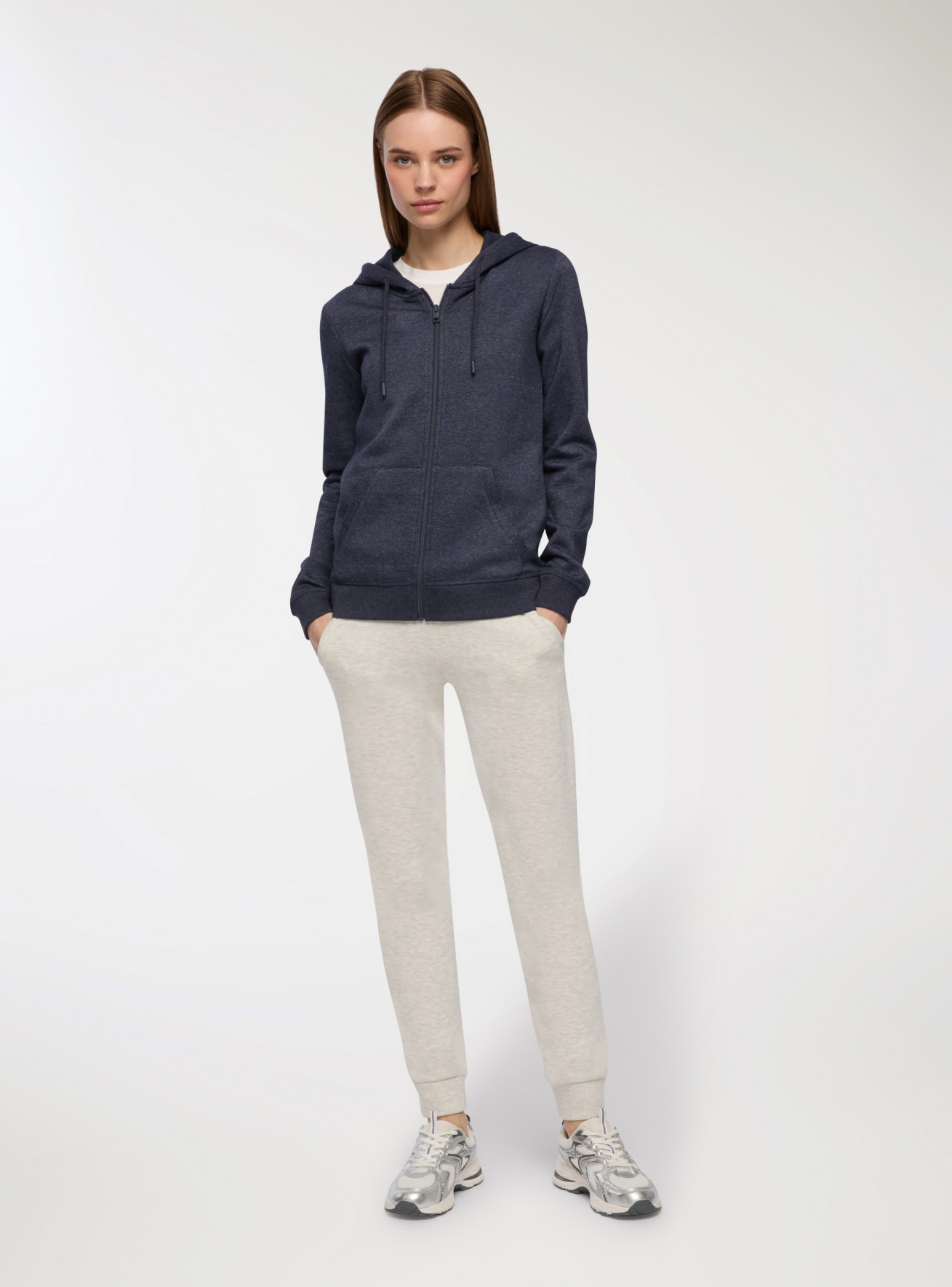 Felpa pesante tinta unita con cappuccio e zip