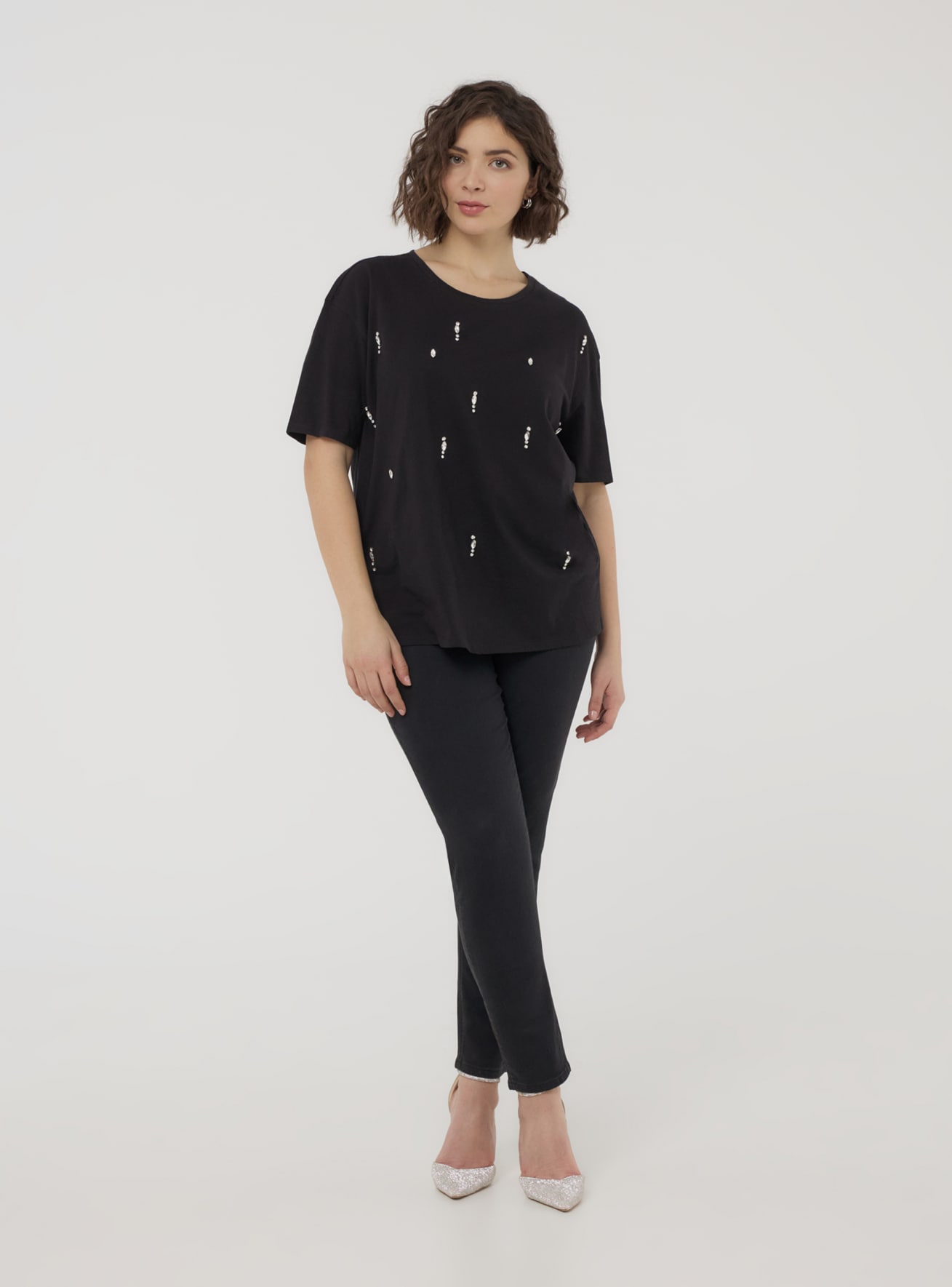 T-shirt tinta unita con strass